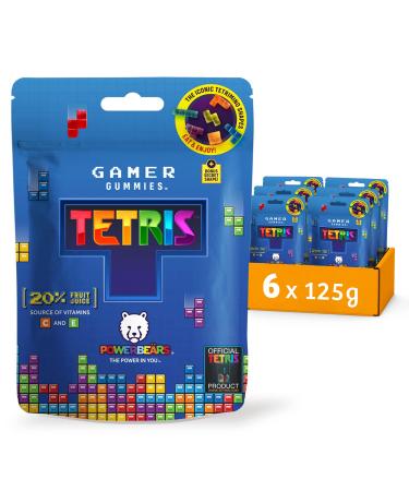Powerbears gamer rubber-6x125g gummy bears in tetris shapes-gummy bears with 20% fruit juice and vitamins 8 fruity flavors tetris (8-fruit taste) 125 g (6 Pack)
