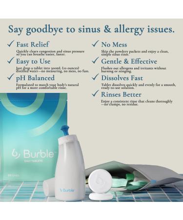 Burble Nasal Rinse Salt Tablets, pH Balanced, A Better Alternative to Saline Packets for Fast Relief, Works with Any Sinus Rinse Bottle Nasal Irrigation System, 30 Count - Buy Online on GoSupps.com