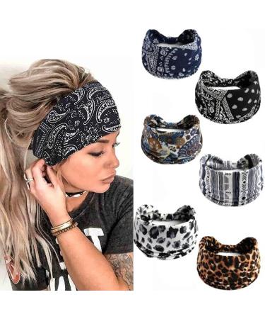 6 Pieces Headbands Ladies Women Wide Hair Band Boho Floral Print Leopard Knot Elastic Running Yoga Head Wrap Hairbands Multicolor Farbe-1 - Buy Online on GoSupps.com
