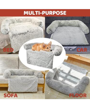 Sagging Calming Couch Protector Pet Bed - Soft Plush Dog Sofa Mat Cover - Removable Washable Cover - Large Grey - Buy Online on GoSupps.com