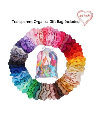 60 Pack Satin Silk Hair Scrunchies for Women & Teens - Silky Curly Hair Accessories - Girls Birthday & Christmas Gift - Premium Quality - Buy Online on GoSupps.com