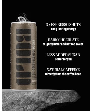 BOLD Ice Coffee Chocolate I Triple Espresso Coffee Drink I Ready to drink cold brew coffee drink with 2x more caffeine and less sugar than other Energy-Drink I Ice coffee to go 12x250ml coffee-can - Buy Online on GoSupps.com