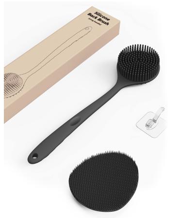ManmiHealth Silicone Back Scrubber & Soft Shower Brush Set(2 PCS), Super-Exfoliating Body Scrubber & Super-Lathering Bath Glove Combination, with a Free Hook.(Black)