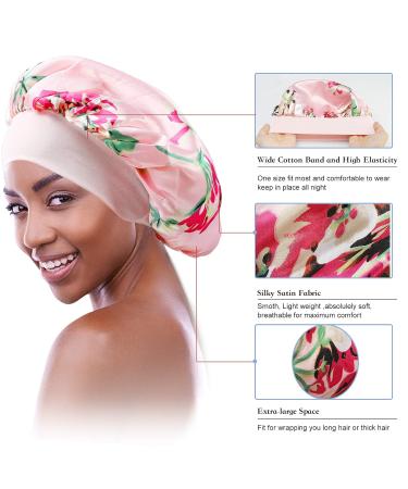 4-Piece Satin Sleeping Hat Set for Women | Silk Bonnet & Shower Cap | Hair Care Turbans in Green Red Pink & Black - Buy Online on GoSupps.com
