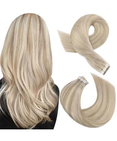 Moresoo Tape in Hair Extensions Human Hair Blonde Highlight 18 Inch Remy Tape in Extensions Human Hair Ash Blonde Mixed with Blonde Hair Extensions for Women Tape in Human Hair #P18/613 20Pcs 50g 18 Inch (Pack of 1) #P18/613
