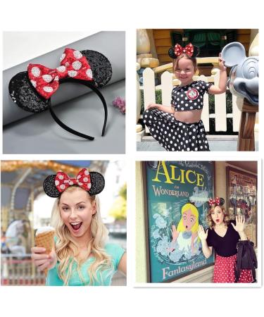 Mouse Ears Bow Headbands Shiny Bows Glitter Party Decoration Cosplay Costume for Kids Girls Women Princess Party Decorations Cosplay (Black+Red)) 3 - Buy Online on GoSupps.com