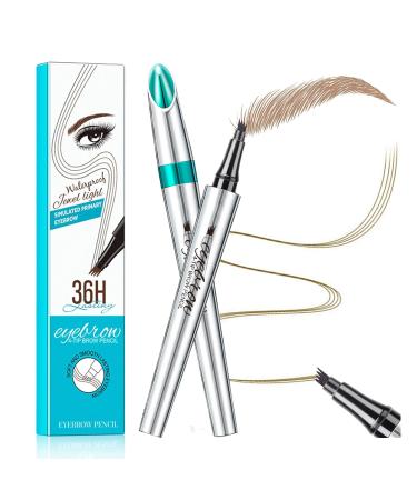 Ey brow pencil with 4 tip micro head liquid eyebrows microblading pen eyebrow pencil micro 4 point brow pen long-lasting waterproof natural eyebrows make-up (#1 light brown)