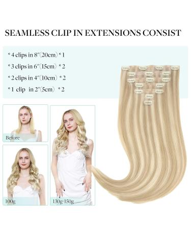 Doores Seamless Clip In Extensions - Real Hair 35cm 14 Inch Dirty Blonde Highlights 110g Remy Human Hair - Thick Natural & Seamless #18/613 - Buy Online on GoSupps.com
