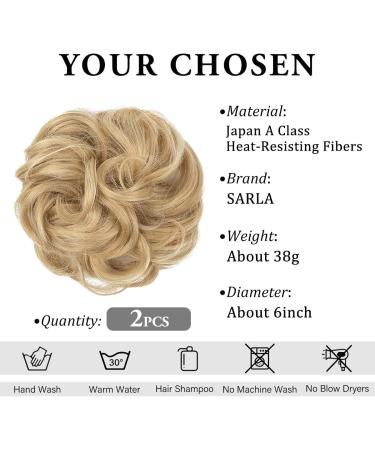 SARLA 2PCS Messy Hair Bun Hair Piece Small Scrunchies Synthetic Bun Hairpieces - Light Honey Blonde Updo Hair Extensions for Women and Girls - Buy Online on GoSupps.com