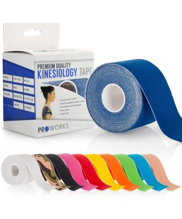 Proworks Kinesiology Tape | 5m Roll of Elastic Muscle Support Tape for Exercise Sports & Injury Recovery Dark Blue
