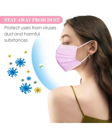 CB-Beautiful 100 Pcs Pink Disposable 3 Ply Earloop Face Masks for Adults - Buy Online on GoSupps.com