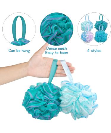 Pinsheng Extra Large Bathing Sponge | 4 Pack Soft Soap Sponge Puff with Hanging | Body Peeling & Massage Mesh-Luffa Balls - Buy Online on GoSupps.com