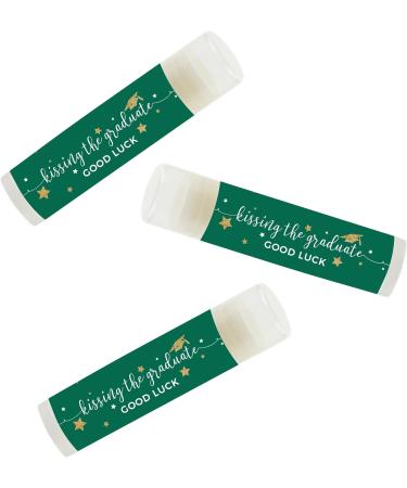 Emerald Forest Green & Gold Glitter Graduation Lip Balm Favors - Andaz Press 12-Pack | Kissing the Graduate Good Luck - Buy Online on GoSupps.com