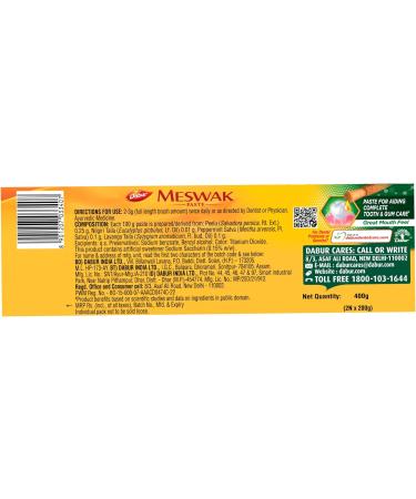  Dabur Dabur Meswak Complete Oral Care Toothpaste for Oral Care - 800g (400g x 2 Pack of 2) | Complete Toothpaste for Oral Care and Gums | Contains Miswak Extract - Buy Online on GoSupps.com