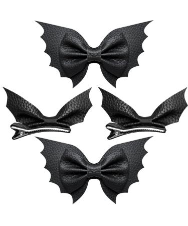 Halloween Bat Hair Bow Clips Cartoon Wing Decor Alligator Barrettes Black for Teen toddler Girls Women kids Cosplay Costume Goth Accessories PU Leather Hairpin Party favor Decoration Gift 4pcs