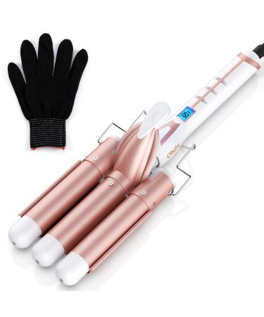 Ohuhu 1 Inch Ceramic Tourmaline Triple Barrels Hair Waver Curling Iron | Temperature Adjustable with LCD Temp Display | Rose Gold | Mother's Day Gift - Buy Online on GoSupps.com