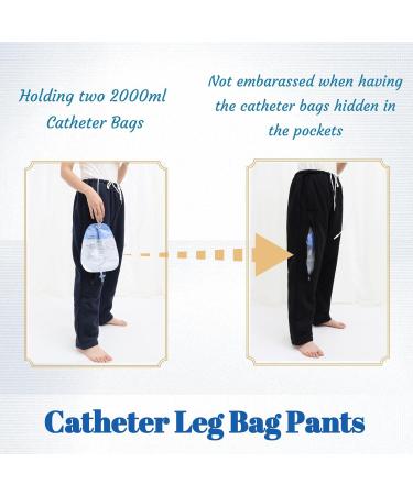 Catheter Pants for Men & Women | Dual Zippered Urine Leg Bag Holder | Fits Two 2000 ml Foley Catheter Bags | Nephrostomy & Cystostomy | Black XL - Buy Online on GoSupps.com