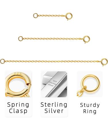 Gold Necklace Extenders 14k Gold Plated Chain, 925 Sterling Silver Bracelet Extension - 3 Pcs Set (1 2 3 Inch) - Buy Online on GoSupps.com
