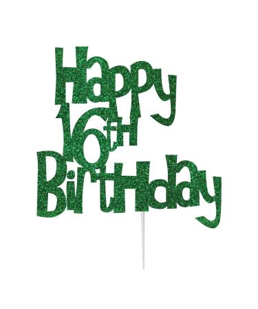 Happy 16th Birthday Cake Topper Decoration in Fun Style (Made in UK) - Green