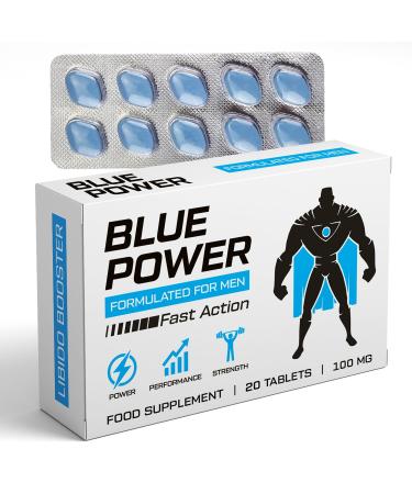 Blue Power 20 Pills 100mg - Stronger & Harder Enhanced Strength & Firmness for Men - Designed to Boost High Stamina Performance & Prolonged Results - Natural Male Enhancing Food & Herbal Supplement 20 count (Pack of 1)