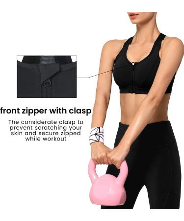 Yvette Zip Front High Impact Sports Bra - Black XL Plus - Women's Workout Fitness Running Bras - Buy Online on GoSupps.com