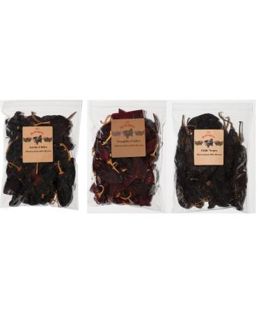 Mexican Chiles 3 varieties Ancho, Guajillo and Pasilla Negro. El Molcajete Brand 5 oz each  3 Resealable Bags Mexican Recipes, Chiles Tamales, Salsa, Chili, Meats, Soups, Stews & BBQ