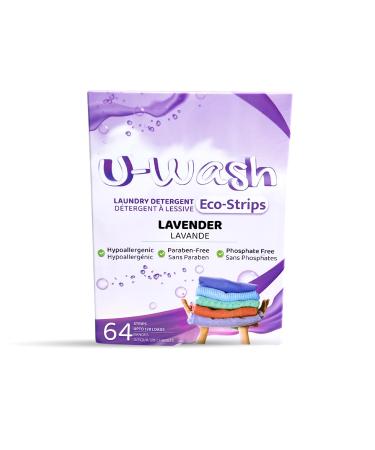U-Wash Laundry Detergent Strips Eco-friendly Compact & Dry Non-Toxic Hypoallergenic Biodegradable Liquidless Laundry Detergent Travel Laundry Sheets (64 Count(Pack of 2) Lavender) Lavender 32 count (Pack of 2)