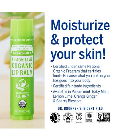 Dr. Bronner's Lemon & Lime Lip Balm - Organic Fair Trade All-Natural Lip Care for Dry Lips Hands Cuticles & Cracked Skin | 4g - Buy Online on GoSupps.com