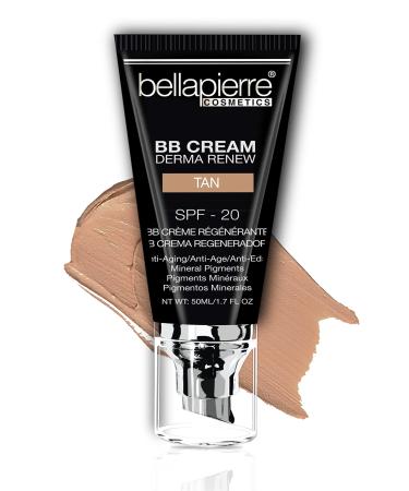bellapierre BB Cream SPF 20 | Concealer Foundation & Moisturizer | Non-Toxic & Paraben Free | Pump Top Applicator - 48 Grams - Tan