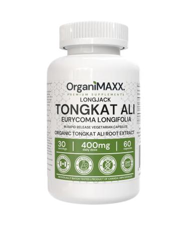 Tongkat Ali Supplement For Men 400 mg OrganiMAXX Longjack Eurycoma Longifolia 40 000 mg Pure Tongkat Ali Equivalent. Non-GMO Premium Tongkat Ali Supplement Vegan friendly Free of Gluten Soy & Dairy 60 Capsules.