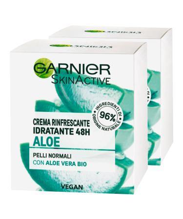 Garnier SkinActive Refreshing Moisturizing Face Cream 48h Aloe Vera with Refreshing Action for Normal Skin Formula with 96% Natural Origin Ingredients - 2x 50ml Jars