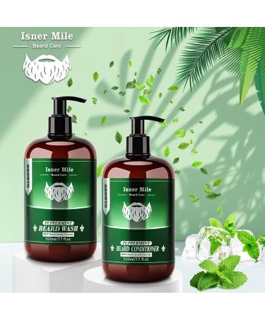 Natural Mint Beard Wash & Conditioner Kit (17oz) - Father's Day Gifts for Men - Beard Shampoo Set with Oil for Cleanse, Smooth & Strengthen - Buy Online on GoSupps.com