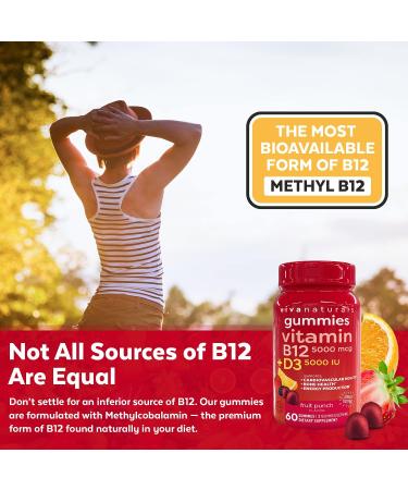 Vitamin B12 5000mcg & Vitamin D3 5000 IU Gummies | Fruit Punch Flavor | Energy & Immune Support | 60 Count - Buy Online on GoSupps.com