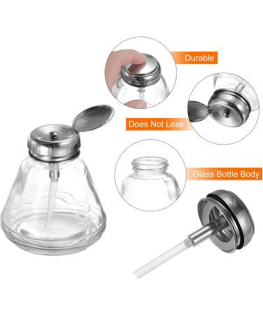 sourcing map 6Oz / 180ML Glass Pump Dispenser Bottle Liquid Pumping Press Push Down Alcohol Container with Metal Flip Cover for Makeup Remover - Buy Online on GoSupps.com