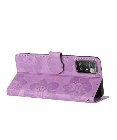 Folding envelope with flower pattern for Redmi 10 PU leather item pocket protective cover with stands card compartments hand loop flower pattern magnetic closure violet