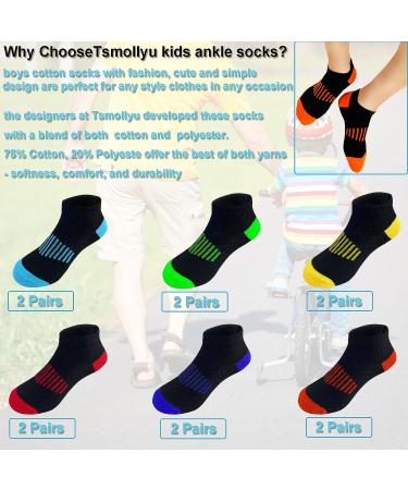 TSmollyu Boy Socks 12 Pack | Ankle Athletic Cotton Socks for Kids 7-10 Years | Multicolor Half Cushioned Low Cut Socks - Buy Online on GoSupps.com