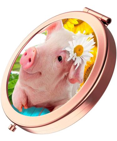Rose Gold Compact Mirror with 2x 1x Magnification - Portable Double Sided Makeup Mirror for Women, Mothers, Kids - Great Gift (Flower Pig) - Buy Online on GoSupps.com