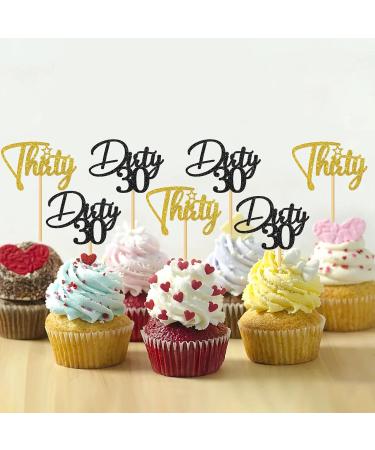 MonMon & Craft Dirty 30 Cupcake Toppers - 30th Birthday Sign - Dirty Thirty Cupcake Toppers - Thirty Dessert Decor- Cheers to 30 Years Party Decorations Black Gold Glitter - 24 Pcs - Buy Online on GoSupps.com