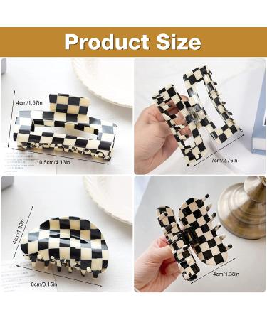 Checkered Hair Claw Clips - Vintage Classic Black White Lattice Print Barrettes - Strong Hold Clamp Hair Clips - Tortoise Y2K Aesthetic Hair Accessories for Women Girls - 2 Pack - Buy Online on GoSupps.com