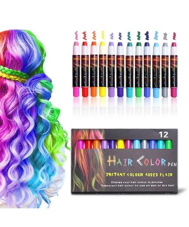 Hair Chalk 12 Color Temporary Washable Bright Hair Color Chalk For Girls Boys Teen Kids Halloween New Year Christmas Birthday Gifts Non-toxic 12 Colour Hair Pen
