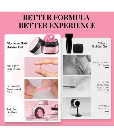 Morovan Solid Builder Gel Kit - 6 Colors Non-Sticky Gel for Nail Extension & 3D Structures | Nail Gel Set with Base & Top Coat, Glitter Powder & Rhinestones - Buy Online on GoSupps.com