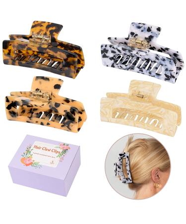 4 PCS Large Hair Claw Clips - 4 inch Tortoise Rectangle Hair Clamp for Women | Non-slip Acetate Material | Suitable for Thin & Thick Hair | Great Holiday Gift - Buy Online on GoSupps.com