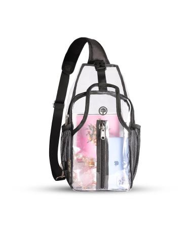 Mildbeer Small Clear Sling Bag Stadium Approved See Through Bag, Transparent Bag for Concert Festival Sports Games Work Black