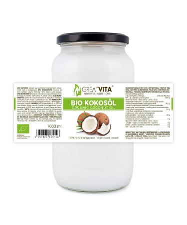 GreatVita Organic Virgin Coconut Oil (2 x 1000 ml) - Premium Cooking Frying Baking & Skin Care in Glass Jars - Shop Now! - Buy Online on GoSupps.com
