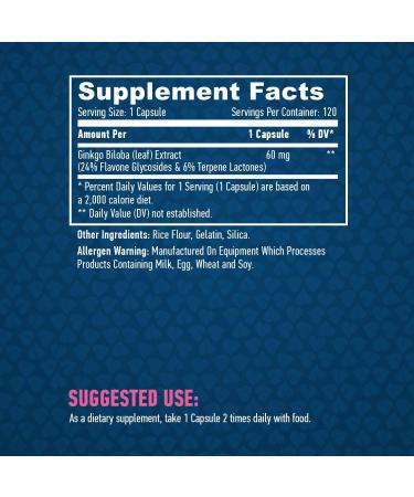 Haya Labs Ginkgo Biloba 60mg 120 Capsules - Buy Online on GoSupps.com