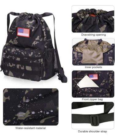 ATRIPACK Tactical Drawstring Backpack Water-Resistant Swim Bag String Bag Sandproof Beach Backbag American Flag Cinch Sack Bookbag for Men Women Boys Girls Basketball Swim Gym Sports(Black Camo - Buy Online on GoSupps.com