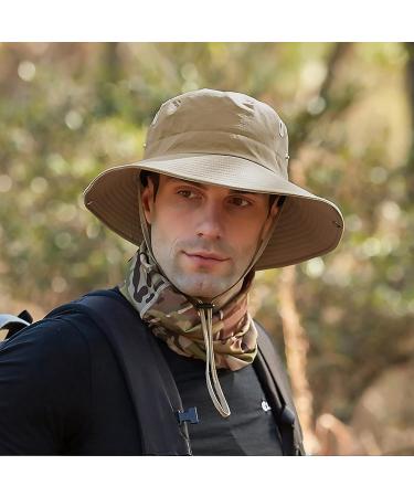 Muryobao Men's Sun Hat UPF 50+ Wide Brim Breathable Safari Cap, Khaki - Buy Online on GoSupps.com