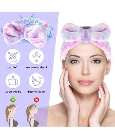 Spa Bowknot Headband for Women - Soft Coral Fleece Elastic Hair Band for Makeup & Shower | Pink-Violet Cosmetic Headwrap - Buy Online on GoSupps.com