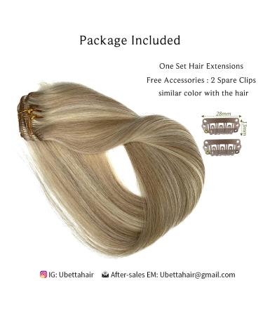 22 Inch Real Human Hair Clip in Extensions - Ash Blonde to Blonde Highlights - Remy Hair - 7 Pieces - 70G - Women's Hair Clip ins - Buy Online on GoSupps.com