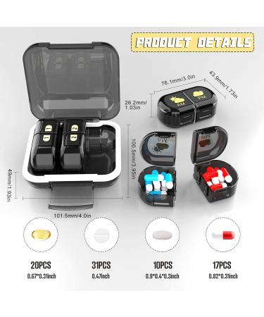 Portable 3-Day Travel Pill Organizer - Removable 2 Compartment AM PM Pill Box for Vitamins & Supplements | Black - Buy Online on GoSupps.com